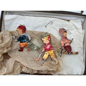 Vintage Skier Ornaments Christmas Set Of 3